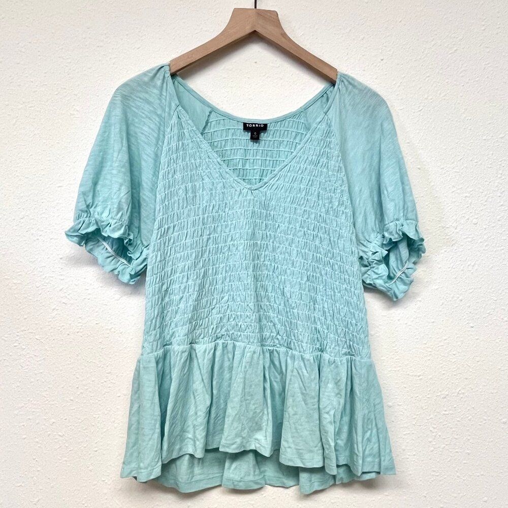 Torrid Smocked Peplum Blouse - Light Aqua